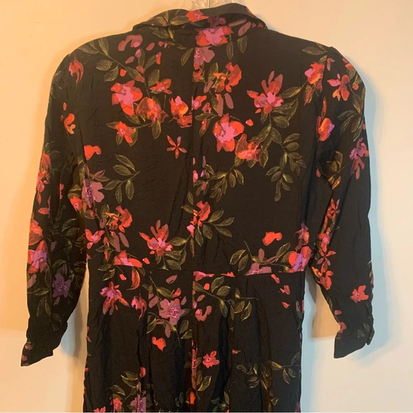 Zara Floral Black Maxi Dress Button Front 3/4 Sleeve XS - Picture 9 of 12